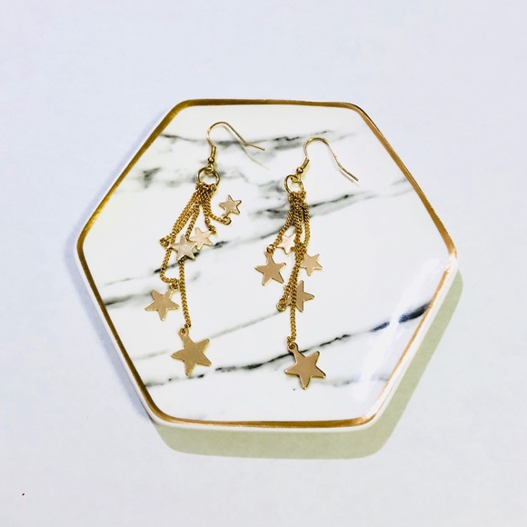 FALLING STARS GOLD MULTI DANGLE CHAIN EARRINGS 3” - Picture 5 of 5